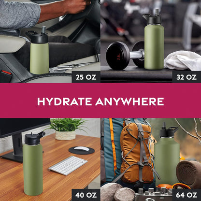 FineDine Water Bottle - Stainless Steel Insulated Water Bottle with Straw Lid, Flip Lid & Wide-Mouth Cap - Keeps Hot and Cold - 25 Oz / 739ml - Pure Pearly White - PuriLite