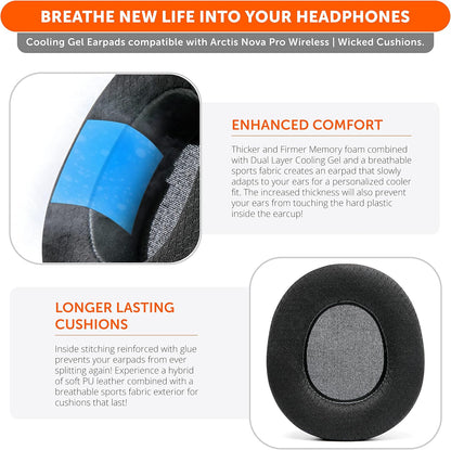 WC Freeze Nova Pro Wireless - Cooling Gel Earpads for Arctis Nova Pro Wireless ONLY (Doesn’t Fit Other Models), Made by Wicked Cushions, Improved Durability, Thickness & Sound Isolation | Black - PuriLite