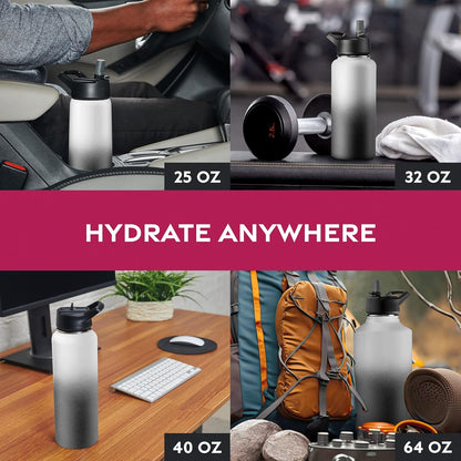 FineDine Water Bottle - Stainless Steel Insulated Water Bottle with Straw Lid, Flip Lid & Wide-Mouth Cap - Keeps Hot and Cold - 25 Oz / 739ml - Pure Pearly White - PuriLite