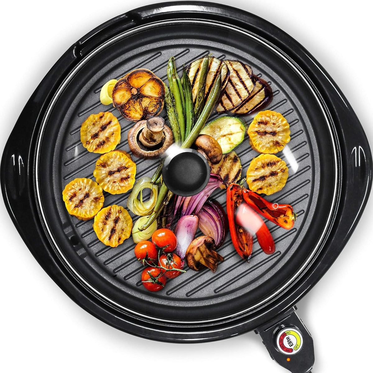 Elite Gourmet EMG6505G Smokeless Indoor Electric BBQ Grill with Glass Lid, Dishwasher Safe, PFOA-Free Nonstick, AdjCatable Temperature, Fast Heat Up, Low-Fat Meals Easy to Clean Design - PuriLite