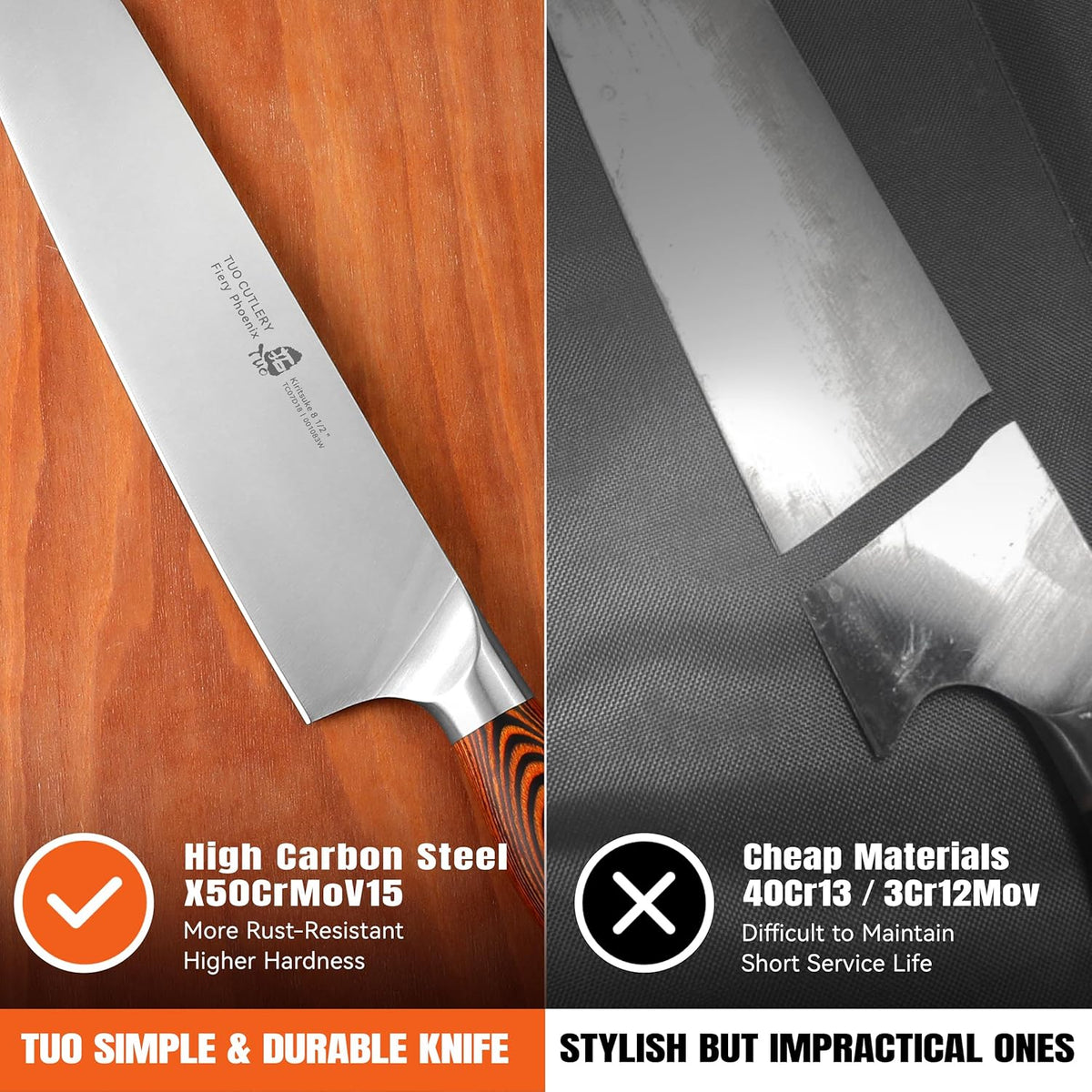 TUO Boning Knife - Razor Sharp Fillet Knife - High Carbon German Stainless Steel Kitchen Cutlery - Pakkawood Handle - Luxurious Gift Box Included - 7 inch - Fiery Phoenix Series - PuriLite