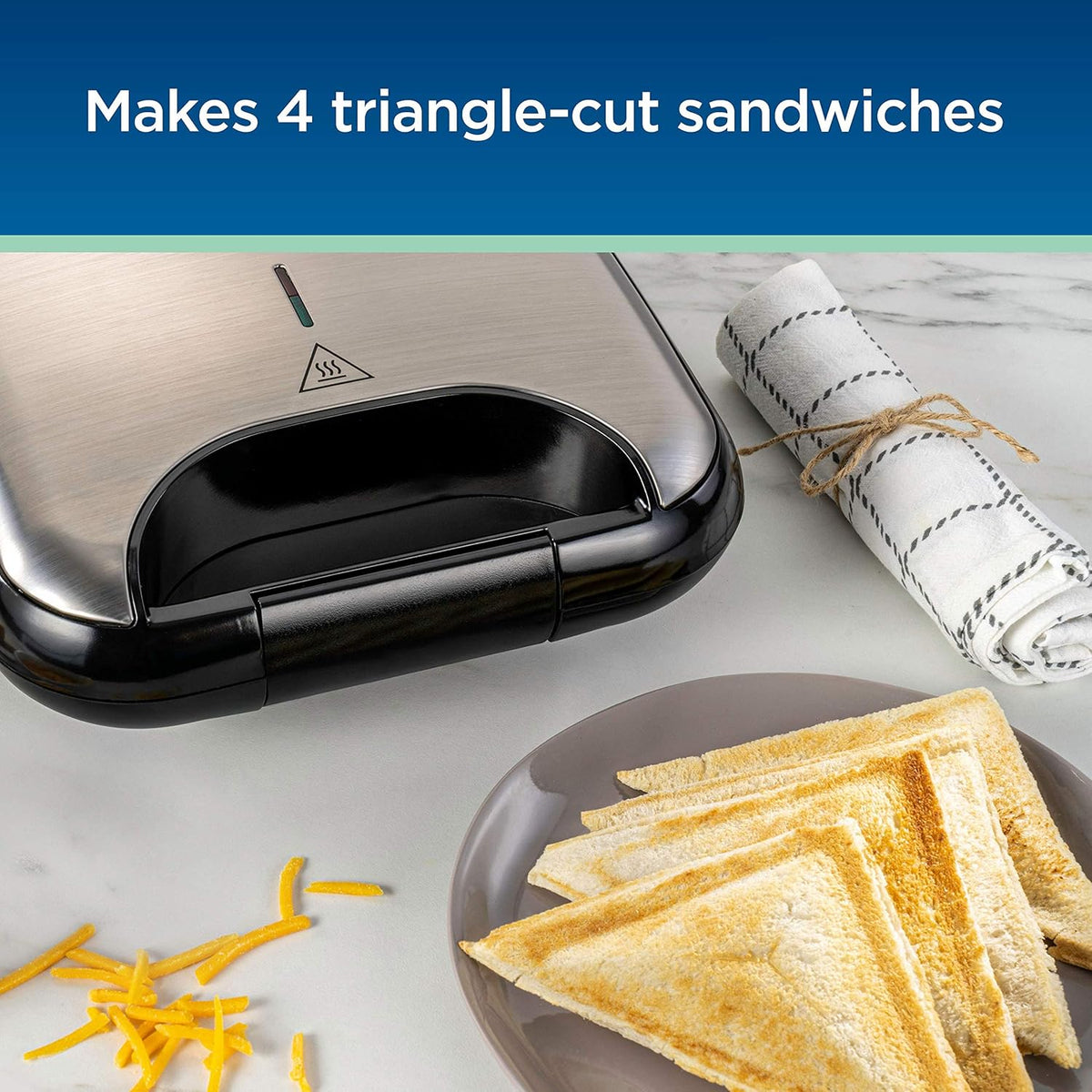 Oster DiamondForce Sandwich Maker, Stainless Steel & Black - PuriLite