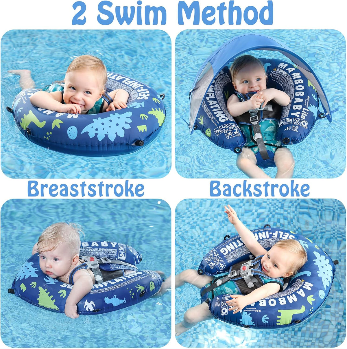 Mambobaby Baby Swim Float with Canopy, Non-Inflatable Solid Baby Float, Upgrade Soft Skin-Friendly Material Infant Swim Float - PuriLite