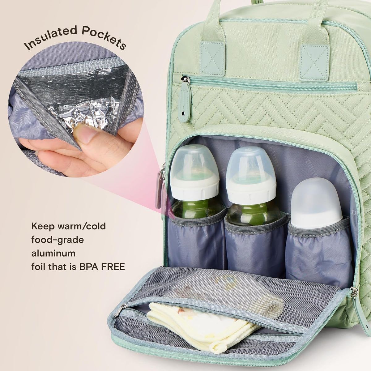 Diaper Bag Backpack, iniuniu Large Baby Bags with Diaper Pouch, Washable Changing Pad, Pacifier Case and Stroller Straps - PuriLite