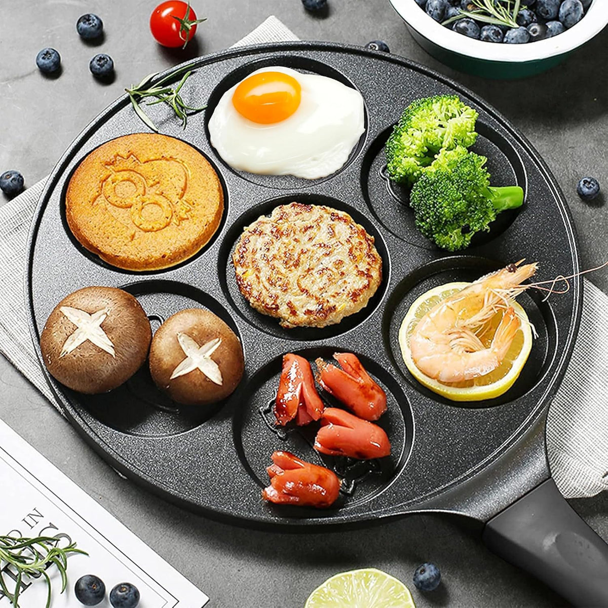 Pancake Pan with 7 Animal Shapes- 10 Inch Grill Pan Non-Stick Griddle 7 Cavity Mini Pancake Maker for Baking Cake Pancke, Brunch, Parties, Birthdays - PuriLite