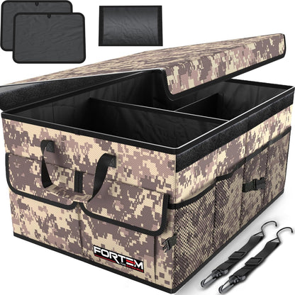FORTEM Car Trunk Organizer, Collapsible Multi Compartment Car Organizer, Foldable SUV Storage for Car Accessories for Women Men, Non Slip Bottom, Securing Straps, Soft Cover 50L (Black, Standard) - PuriLite