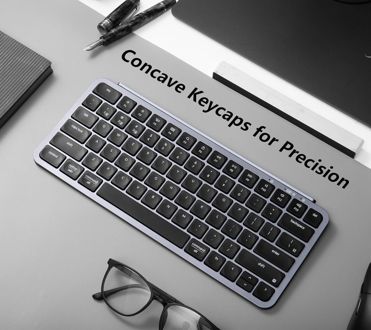 Keychron B1 Pro Quiet Key Ultra-Slim Wireless Keyboard, ZMK Programmable 75% Layout Bluetooth 5.1/2.4 GHz/Wired with Ultra-Long Battery Life Low Profile for Mac Win Linux System - Space Gray - PuriLite