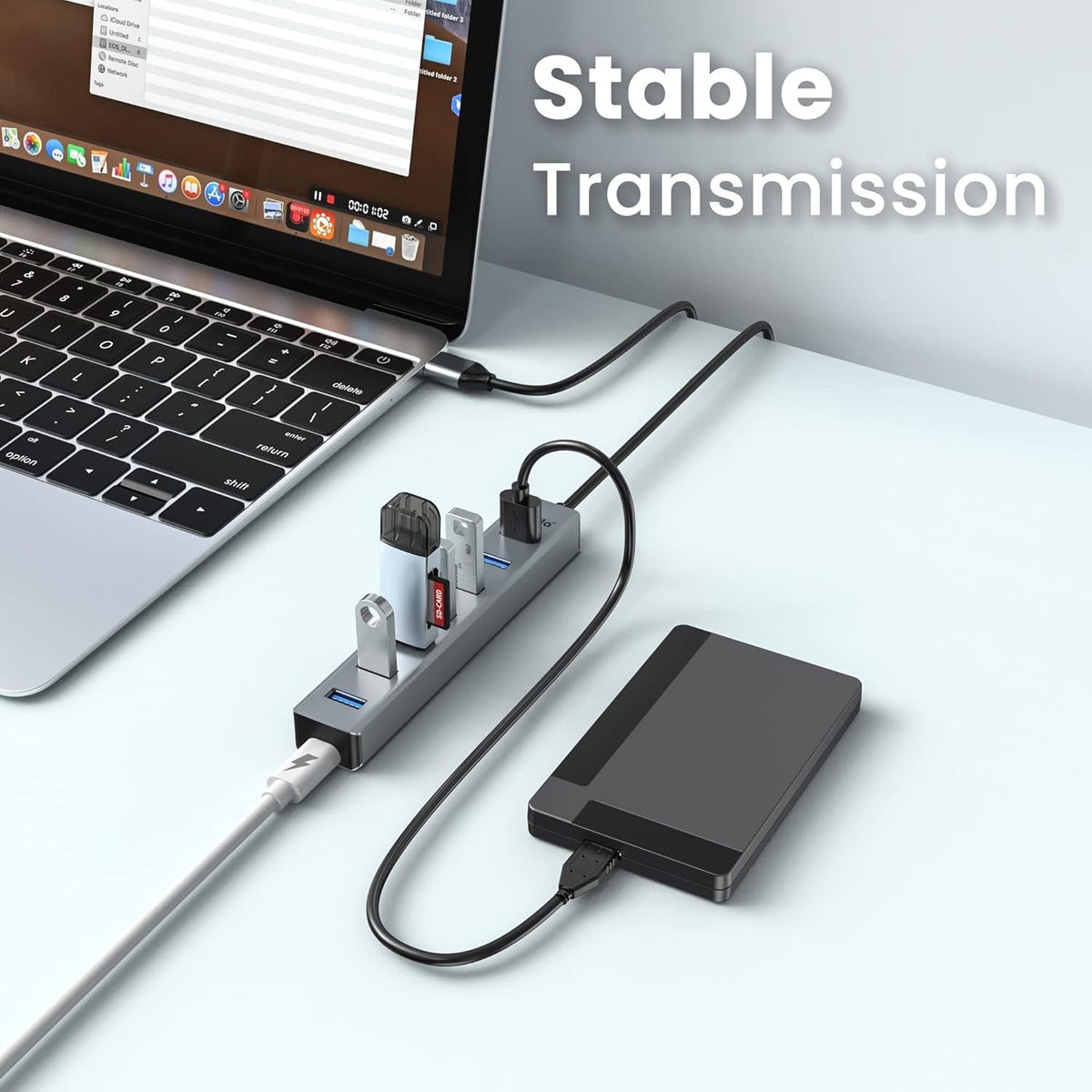 7-Port USB 3.0 Hub Aluminum Multi-Port USB Splitter with 1m Extension Cable, High-Speed 5Gbps Data Transfer for Laptop and Desktop Computers - PuriLite