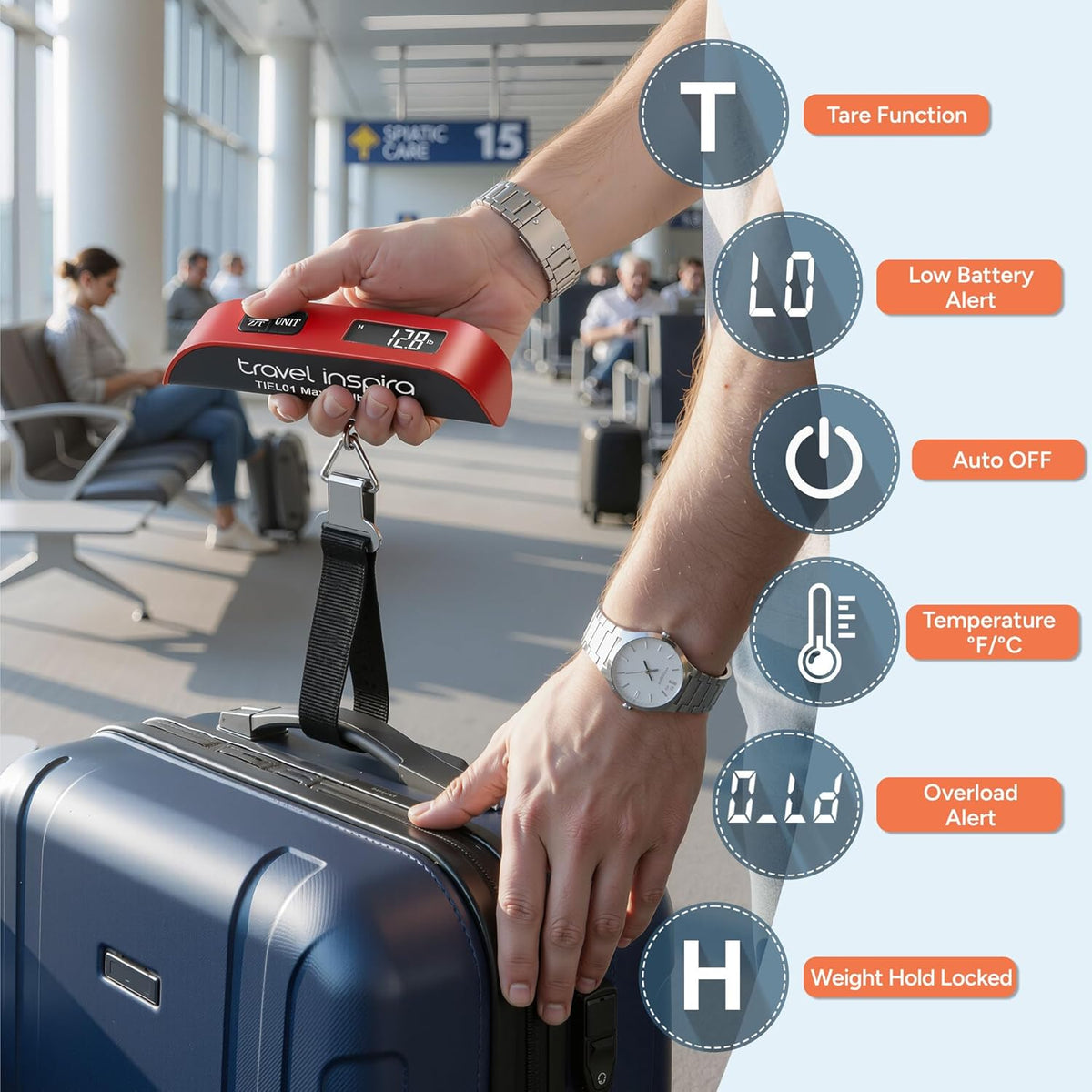 Digital Luggage Scale 110lb / 50kg Hanging Travel Scale with LCD Display, Overload Alert, Temperature Sensor, Portable Baggage Weight Scale - PuriLite