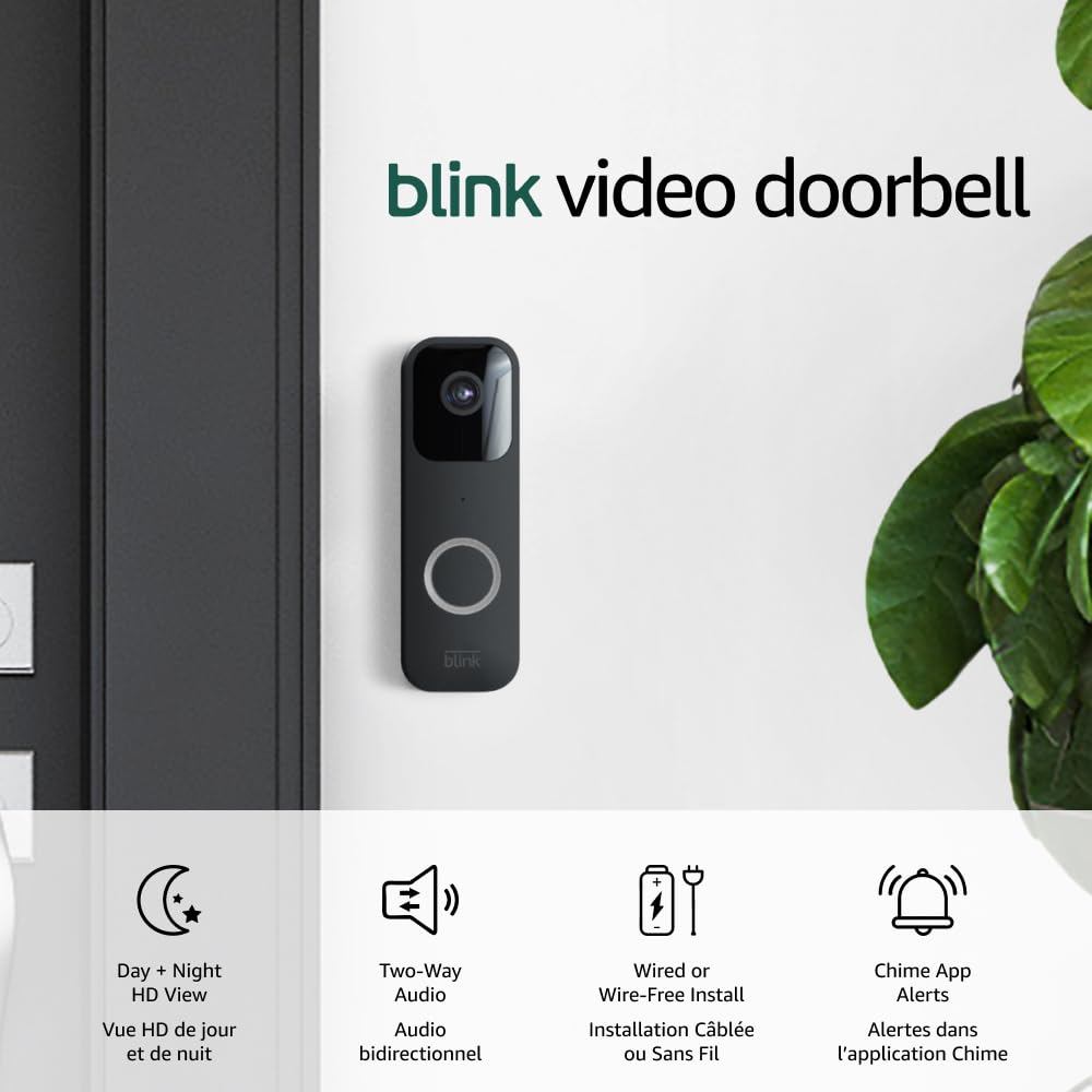 Blink Video Doorbell (newest model), Two-way audio, HD video, motion and chime app alerts, and Alexa enabled — wired or wire-free (Black) - PuriLite