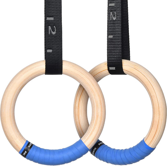 Wooden Gymnastics Rings – 1500lb Heavy-Duty Exercise Rings with Adjustable Cam Buckle Straps – Non-Slip Training Rings - PuriLite