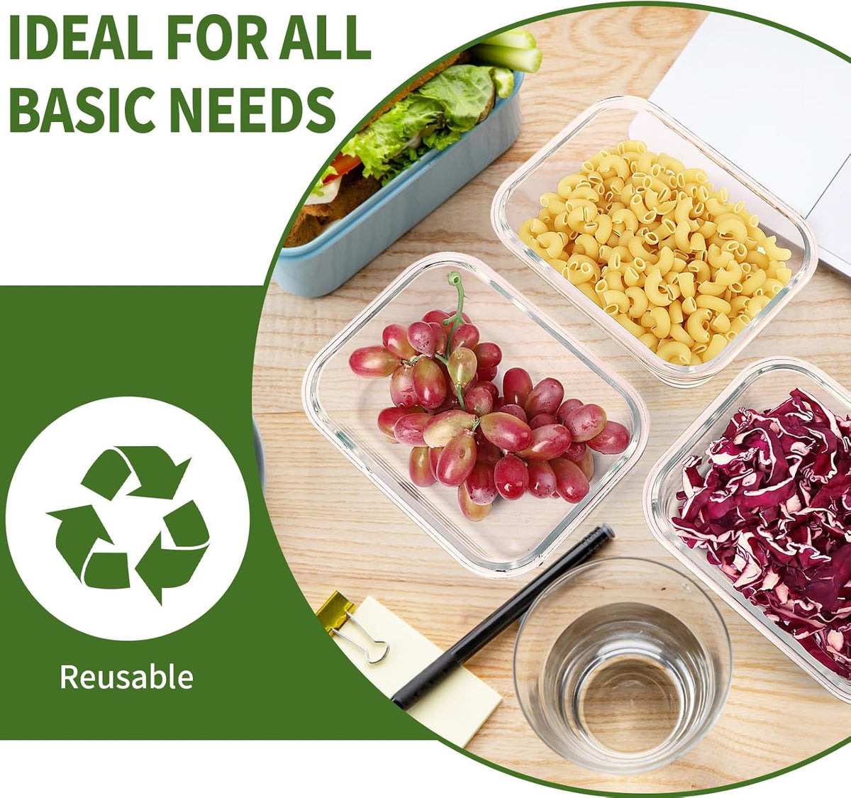 Skroam 5-Packs 36OZ Glass Food Storage Containers with Lids Airtight, Glass Meal Prep Container for Lunch, Pantry Organizers and Storage, Glass Lunch Boxes for Freezer to Oven Safe, Leak Proof - PuriLite