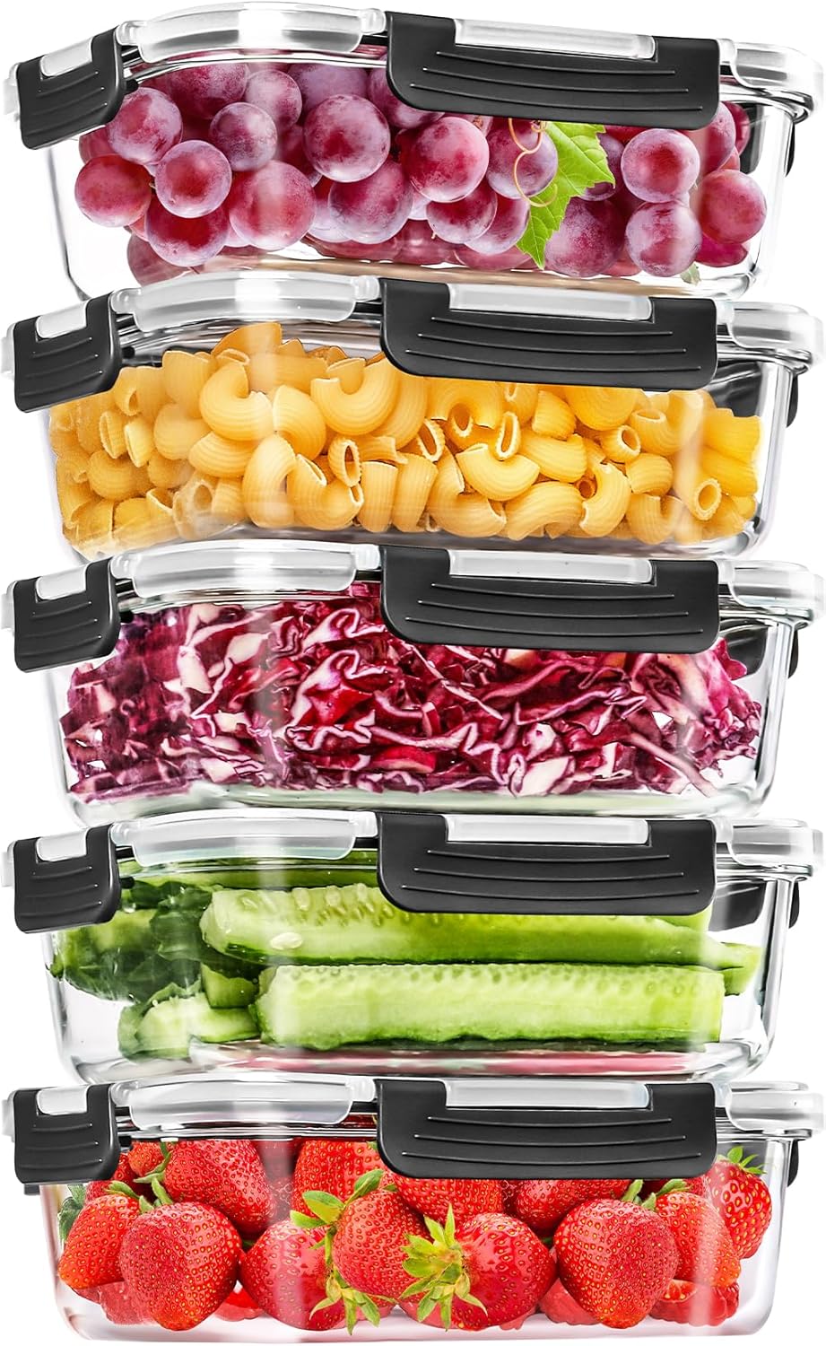 Skroam 5-Packs 36OZ Glass Food Storage Containers with Lids Airtight, Glass Meal Prep Container for Lunch, Pantry Organizers and Storage, Glass Lunch Boxes for Freezer to Oven Safe, Leak Proof - PuriLite