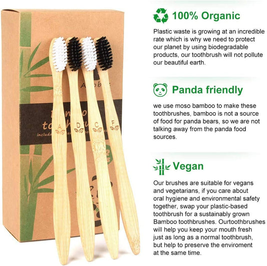 12 pack Bamboo Toothbrushes, Biodegradable Bamboo Toothbrush, BPA Free Soft Bristles Toothbrushes, Eco-Friendly Compostable Natural Wooden Toothbrush, Organic Charcoal Wood ToothBrushes (Black + White) - PuriLite