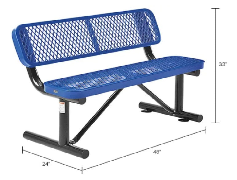Global Industrial™ 4' Outdoor Steel Bench w/ Backrest, Expanded Metal, Blue - PuriLite