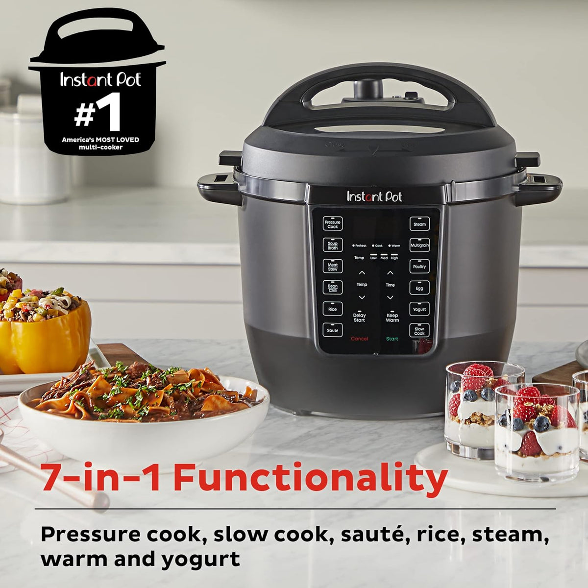 Instant Pot RIO, 7-in-1 Electric Multi-Cooker, Pressure Cooker, Slow Cooker, Rice Cooker, Steamer, Sauté, Yogurt Maker, & Warmer, Includes App With Over 800 Recipes, 6 Quart - PuriLite
