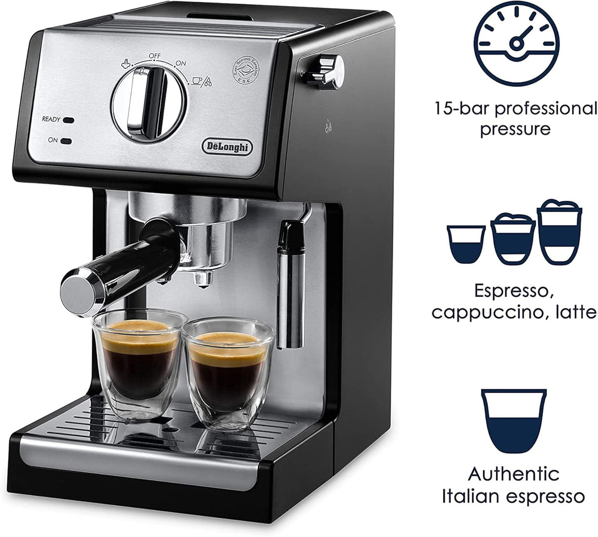 De'Longhi ECP3420 15 Bar Espresso and Cappuccino Machine with Advanced Cappuccino System, Black - PuriLite