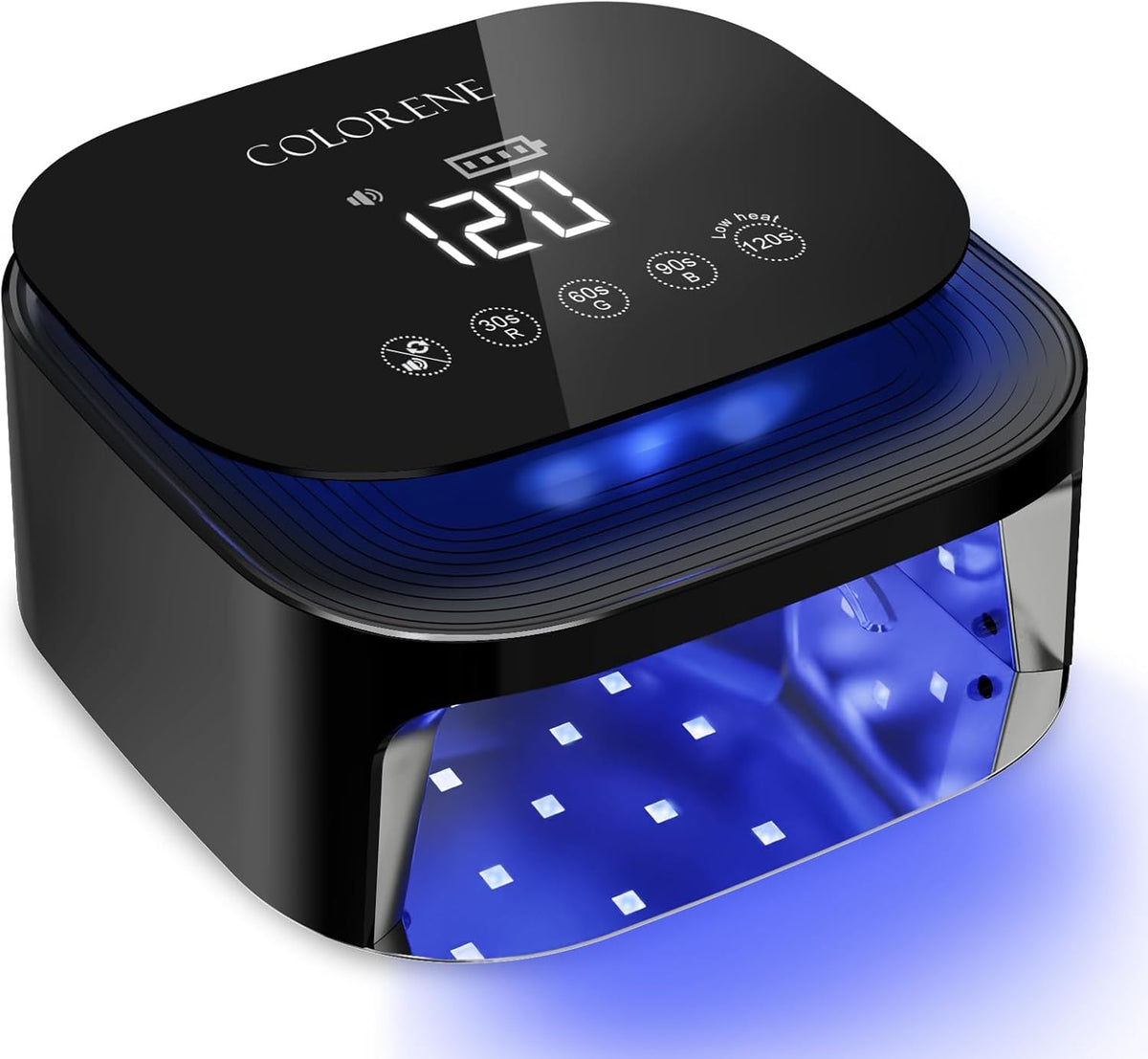Cordless UV LED Nail Lamp, 60W Rechargeable Nail Dryer Gel Polish Light, Intelligent Auto Sensor LCD Display Nail Lamp, Portable 30 Beads Led Nail Light with 4 Timer Setting (Black) - PuriLite