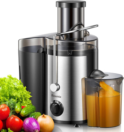 Reemix Juicer Machine, Big Mouth Large 3” Feed Chute for Whole Fruits and Vegetables, Easy to Clean, Centrifugal Extractor, BPA Free, 500W Motor (Black, 500, Watts) - PuriLite