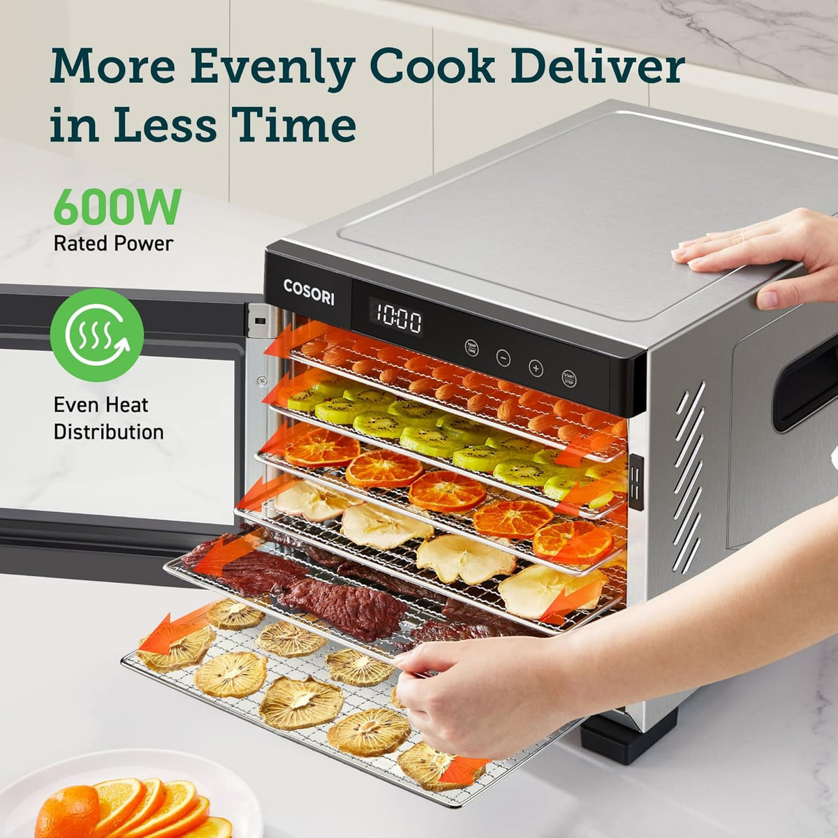 COSORI Food Dehydrator (50 Recipes) for Jerky, Vegetables Fruit, Meat, Dog Treats, Herbs, and Yogurt, Dryer Machine with Temperature Control, 6 Stainless Steel Trays, Rear-Mounted Fan, Silver - PuriLite