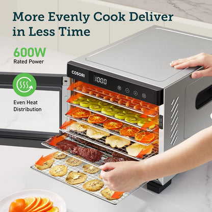 COSORI Food Dehydrator (50 Recipes) for Jerky, Vegetables Fruit, Meat, Dog Treats, Herbs, and Yogurt, Dryer Machine with Temperature Control, 6 Stainless Steel Trays, Rear-Mounted Fan, Silver - PuriLite