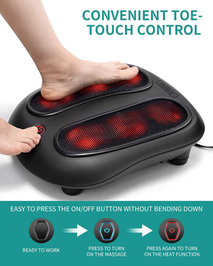 Nekteck Foot Massager with Heat, Shiatsu Heated Kneading Foot Massager Machine, Gift for Her & Him, Built-in Heat Function and Power Cord (Black) - PuriLite