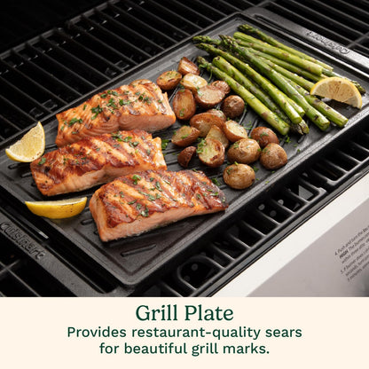 Cuisinart Reversible Cast Iron Grill and Griddle Plate, Ribbed Grill and Smooth Flat Top Griddle (CCP-2000C) - PuriLite