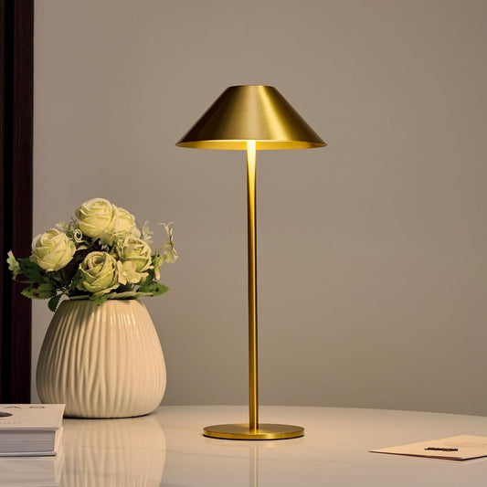 Bojim Gold Cordless Table Lamp, Rechargeable Touch Lamp with 3 Color Dimming, Wireless Battery Operated Lamp for Bedroom/Living Room - PuriLite