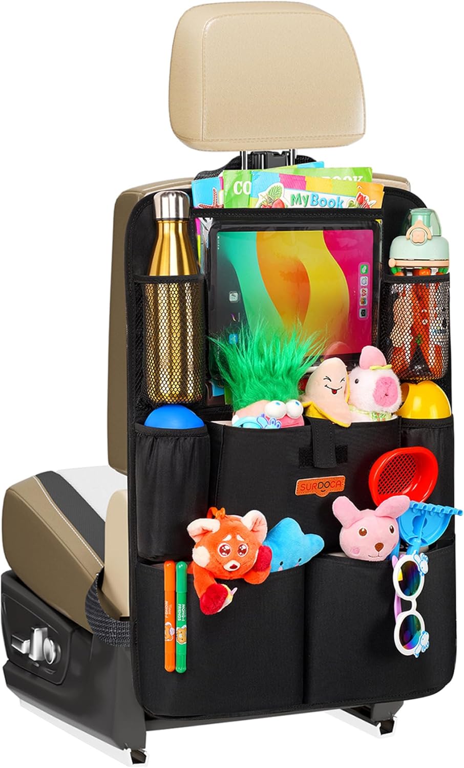 SURDOCA Backseat Car Organizer,4th Gen Back Seat Protector with 11 Inch Tablet Holder, 8 Pockets,Car Storage Accessories Back Seat Organizer for Kids - PuriLite