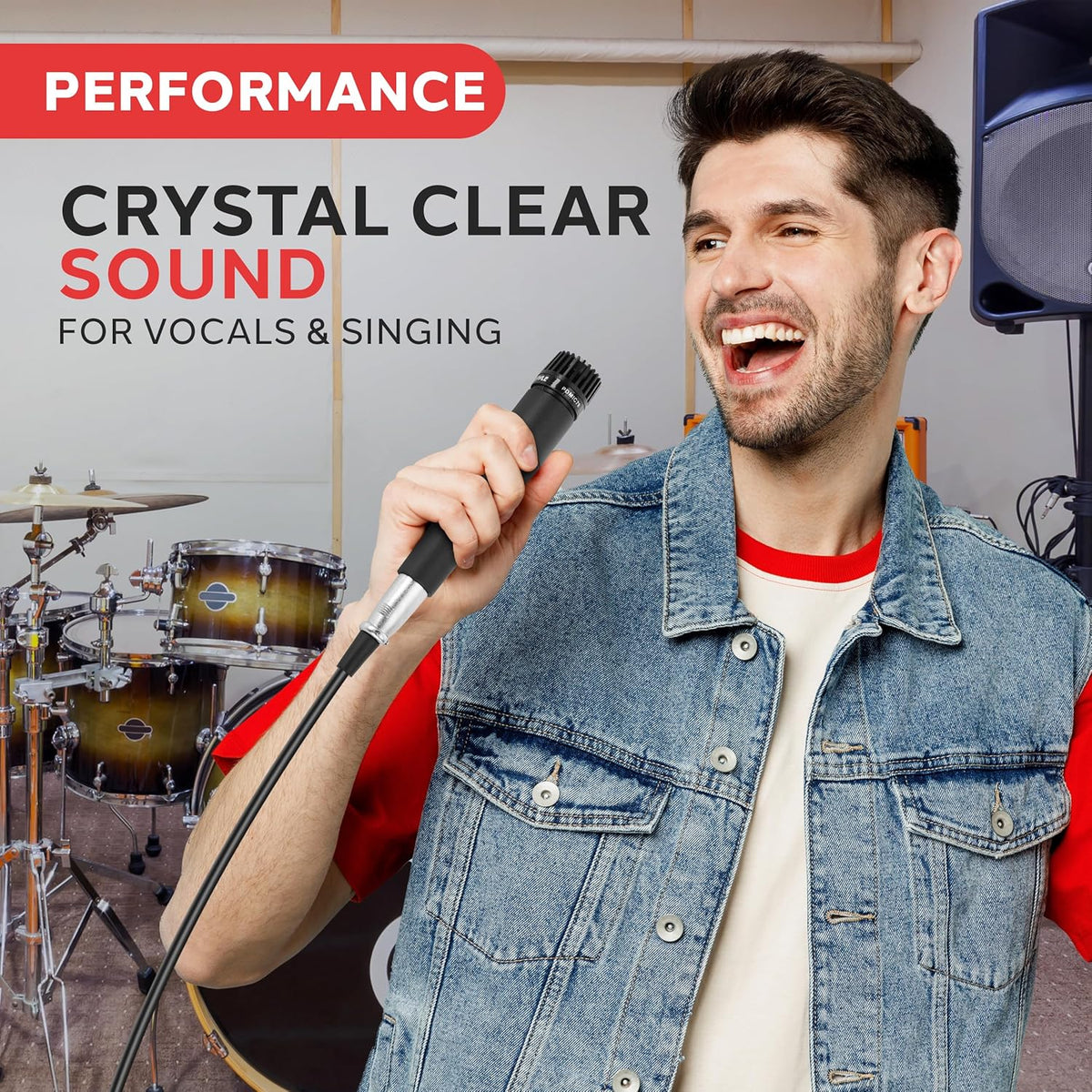 Pyle Professional Dynamic Vocal Microphone - Moving Coil Dynamic Cardioid Unidirectional Handheld Microphone with ON/OFF Switch Includes 15ft XLR Audio Cable to 1/4'' Audio Connection - PDMIC59 - PuriLite