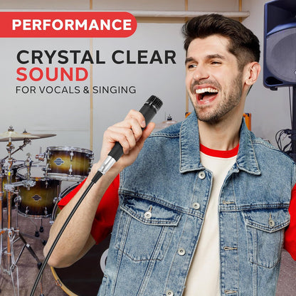 Pyle Professional Dynamic Vocal Microphone - Moving Coil Dynamic Cardioid Unidirectional Handheld Microphone with ON/OFF Switch Includes 15ft XLR Audio Cable to 1/4'' Audio Connection - PDMIC59 - PuriLite