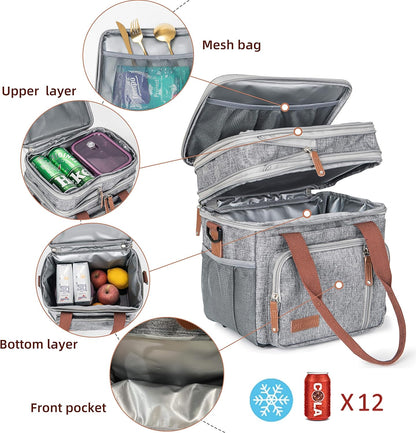 Lunch Bag Women Insulated Lunch Box for Work, Purple Expandable Large Lunch Bags, Leakproof Double Deck Lunch Box Cooler Bag（Purple） - PuriLite