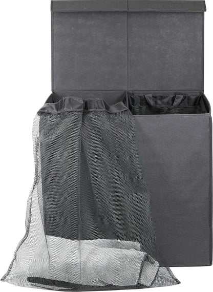 SimpleHouseware Double Laundry Hamper with Lid and Removable Laundry Bags, Beige - PuriLite