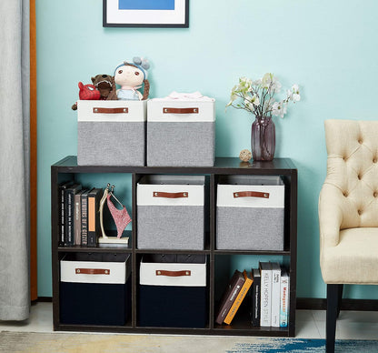 DECOMOMO Fabric Cube Storage Bin - Storage Baskets for Shelves, Kallax (Grey & White, 13 inch Cube) - 4 Pack - PuriLite