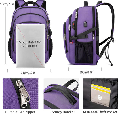 RFID Cafele Laptop Backpack Travel Computer Backpack College Bookbag School Backpack with USB Charging Port - PuriLite