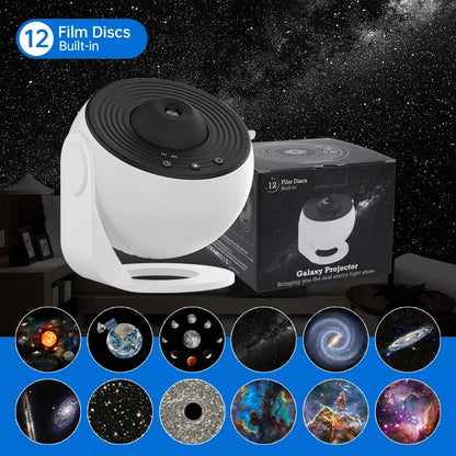 Purilite Select | Galaxy Projector Night Light | 360° Rotating Starry Sky Planetarium Lamp | 12-in-1 HD Film Discs | Kids Bedroom & Gift Decor - PuriLite