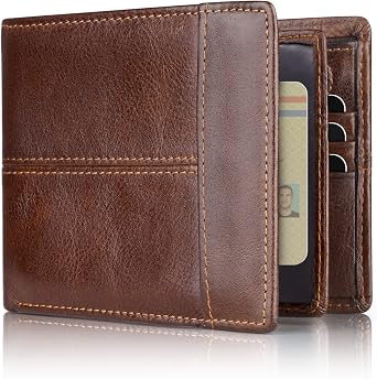 Swallowmall Men's Genuine Leather RFID Blocking Bifold Wallet | 13 Card Slots | ID Window | Compact Leather Billfold Model 172