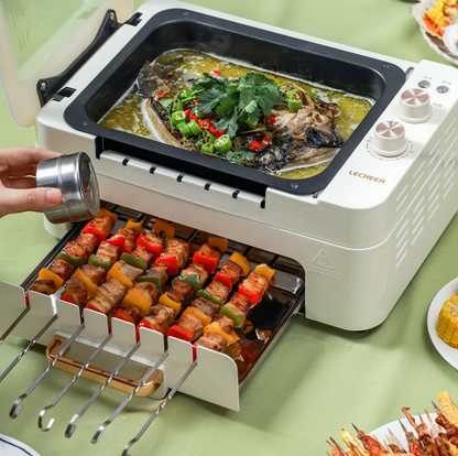 Purilite Select Automatic Rotating Skewers Electric Barbecue Grill, Smokeless Indoor BBQ Oven with Non-Stick Surface for Home Cooking - PuriLite