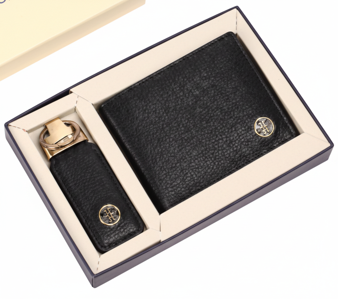HAMMONDS FLYCATCHER Luxury Men's Gift Set – 100% Pure Cow Leather Wallet and Matching Keychain in Elegant Presentation Box - PuriLite