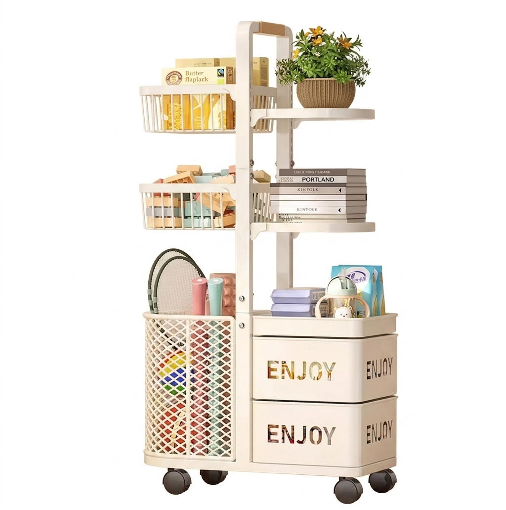 Purilite Select Multifunctional Kitchen Storage Rack, Adjustable 3-Tier Carbon Steel Pantry Organizer with Cookware Holders and Vegetable Baskets - PuriLite