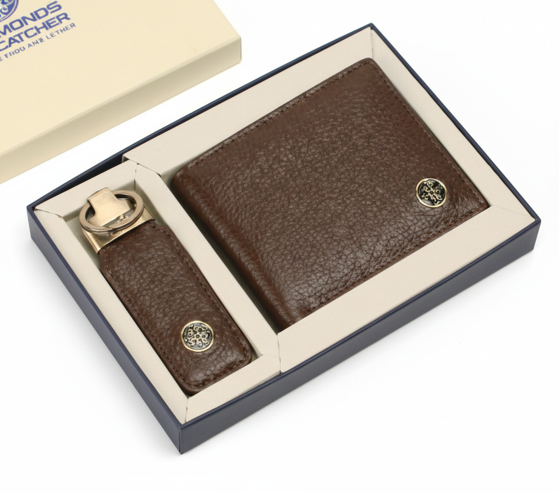 HAMMONDS FLYCATCHER Luxury Men's Gift Set – 100% Pure Cow Leather Wallet and Matching Keychain in Elegant Presentation Box - PuriLite