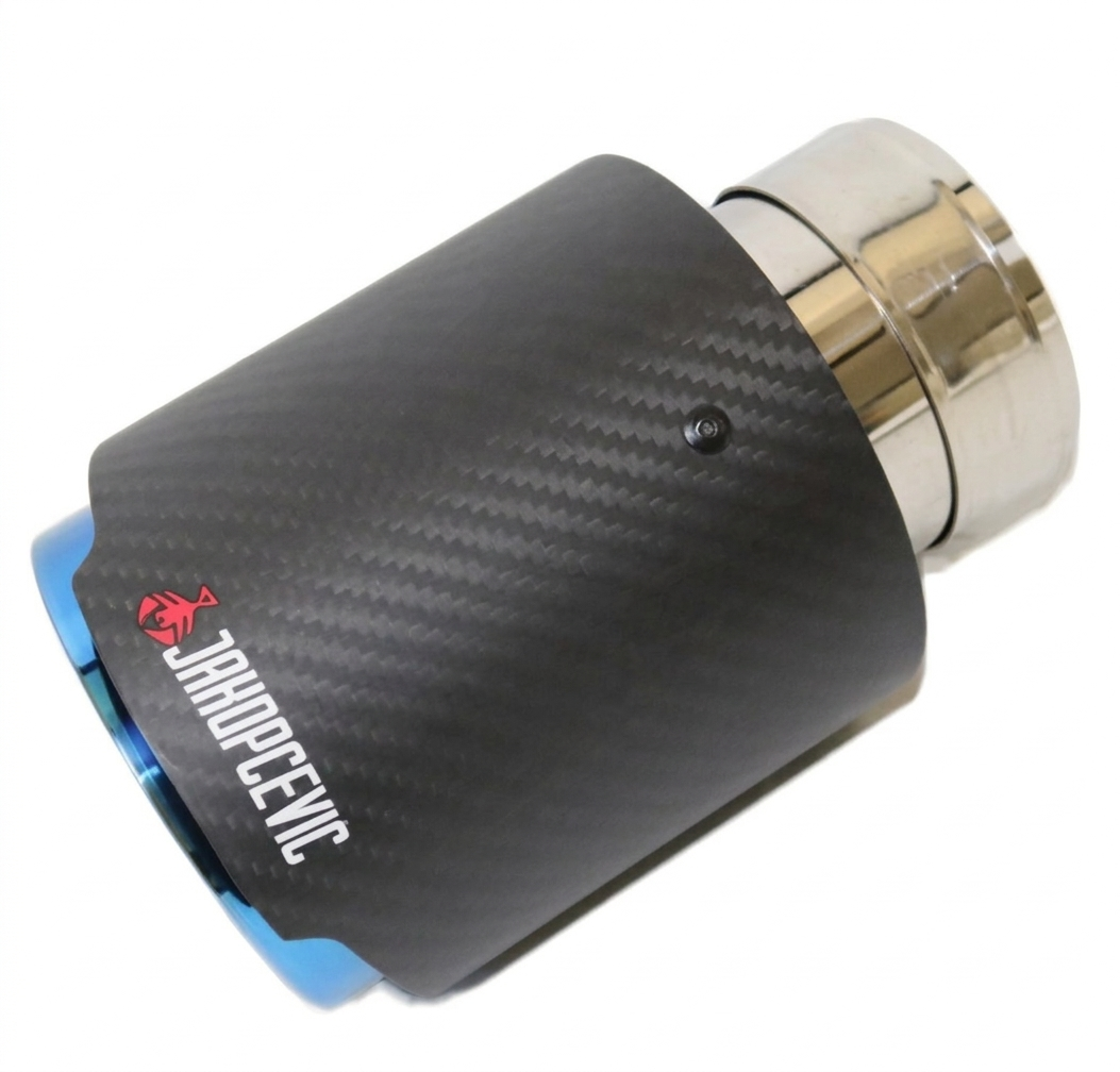 Purilite Select Universal Stainless Steel Carbon Fiber Exhaust Muffler Tip – Blue Burnt Finish Performance Car Exhaust Pipe Upgrade - PuriLite