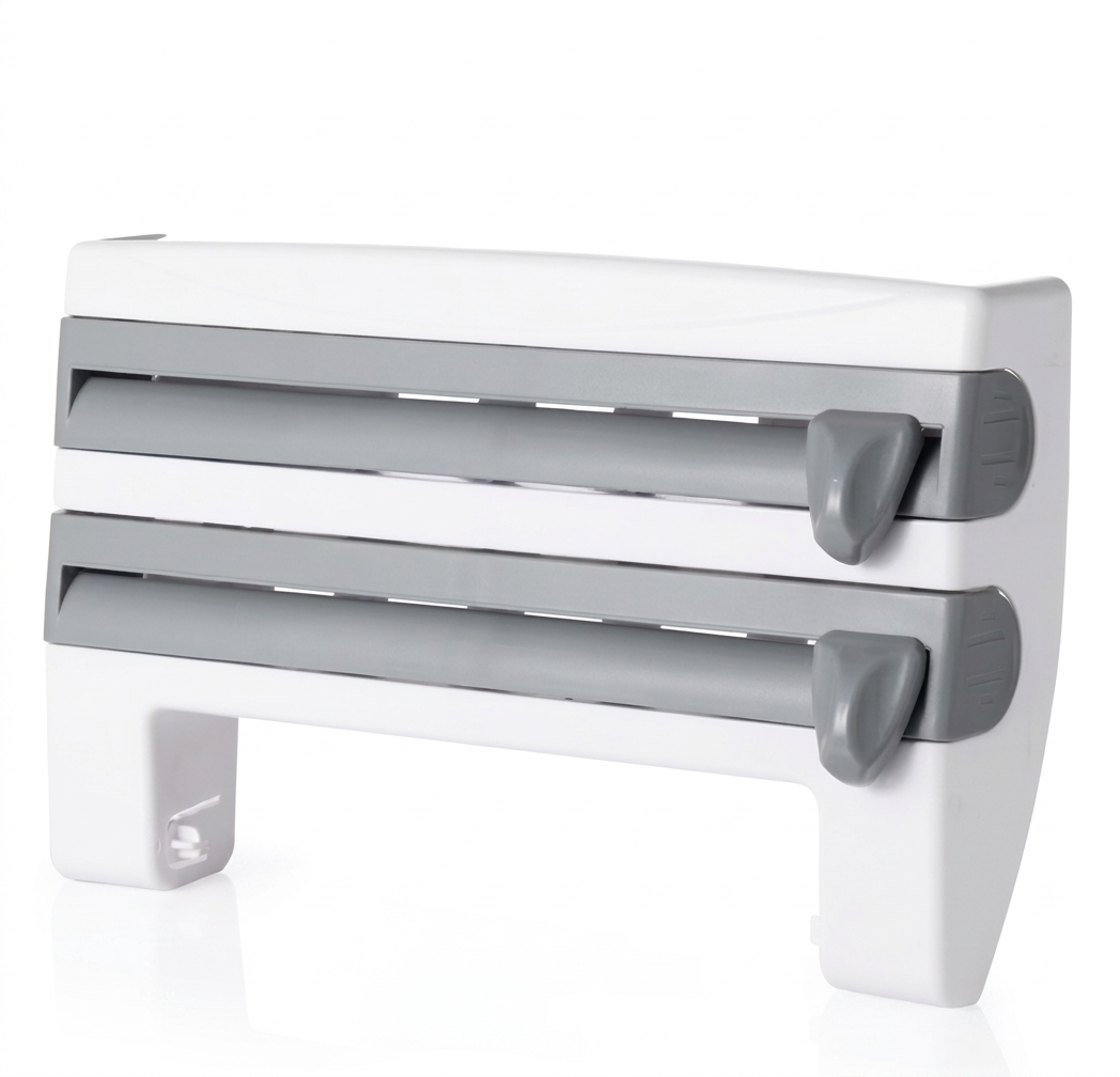 Purilite Select 4-in-1 Kitchen Paper Towel Holder Wall Mount, Adhesive Tissue Rack with Cling Film Cutter and Sauce Bottle Organizer - PuriLite