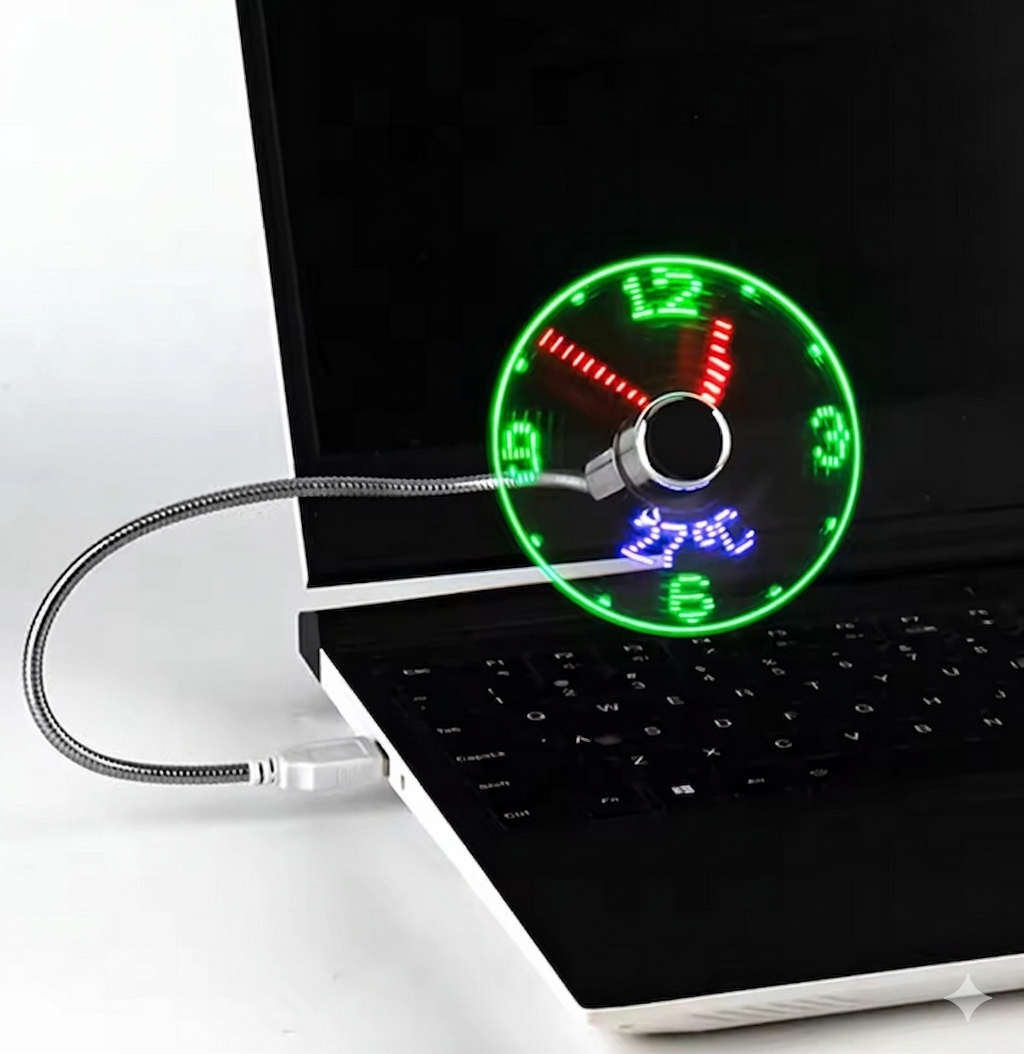 Purilite Select USB LED Clock Fan with Real-Time Temperature Display – Portable Flexible Mini Cooling Fan for Office, Travel & Home - PuriLite