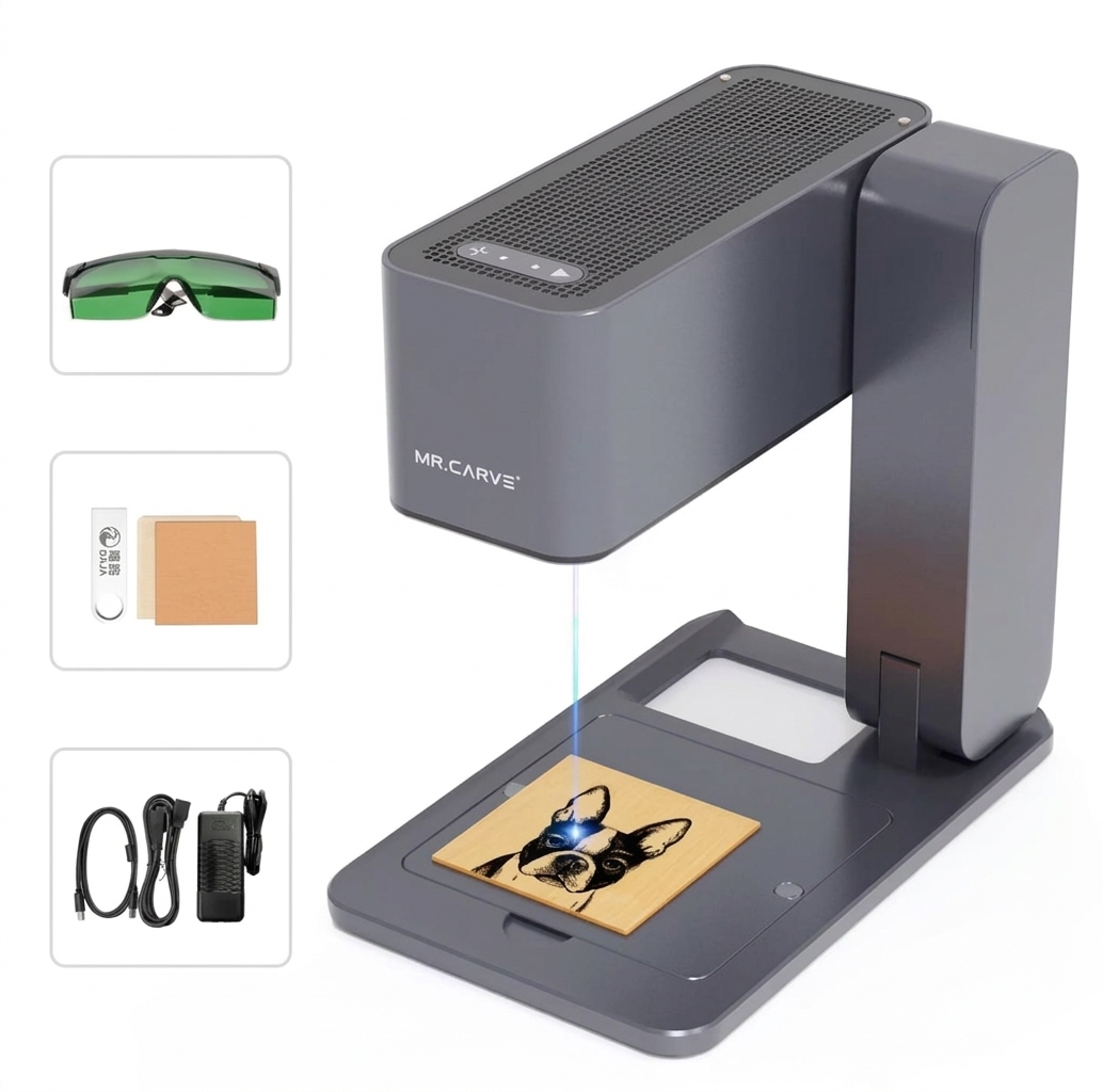 Purilite Select Portable Laser Engraving Machine – Smart Mini Engraver with Auto Focus, High Precision 0.05mm, 80x80mm Engraving Area for Wood, Leather, Plastic and DIY Projects - PuriLite
