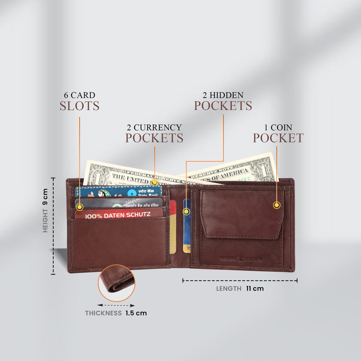 Hammonds Fly Catcher Men’s Bi-Fold Wallet | Pure cow Leather | RFID Protected | Brown Leather Wallet for Men - PuriLite