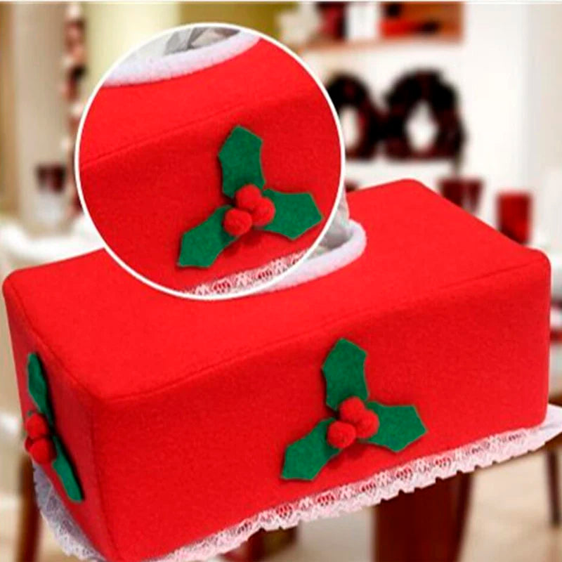 Purilite Select Merry Christmas Tissue Box Cover – Creative Wool Napkin Holder, Belt & Clover Pattern Holiday Decor (2 Styles) - PuriLite