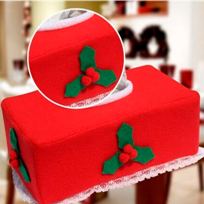 Purilite Select Merry Christmas Tissue Box Cover – Creative Wool Napkin Holder, Belt & Clover Pattern Holiday Decor (2 Styles) - PuriLite