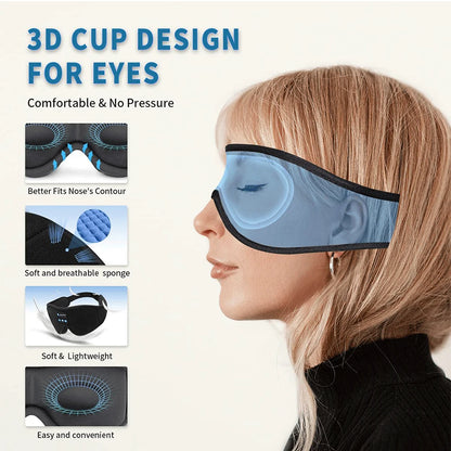 Purilite Select Bluetooth Sleep Mask with Built-In Headphones - 3D Light Blocking Eye Mask for Music and Restful Sleep - PuriLite
