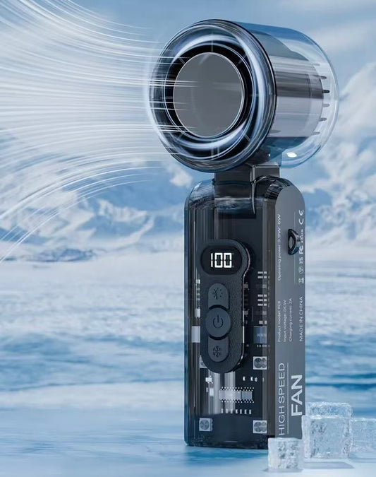 High-Speed Handheld Fan – Transparent Design, Smart Speed Control, Built-in Compressor & Multipurpose LED Torch - PuriLite